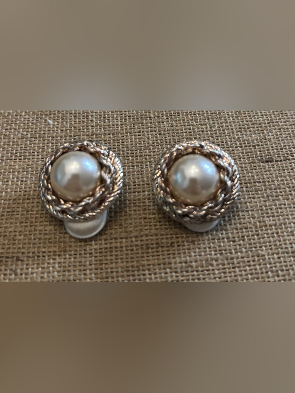 Vintage Premier Design NOS Clip On Earrings Simulated Pearls Rope Border 1"
